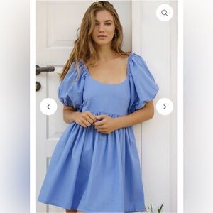 BALIELF - Strawberry Fields- Sky Blue Puff Sleeve Mini Dress (HandMade In Bali)